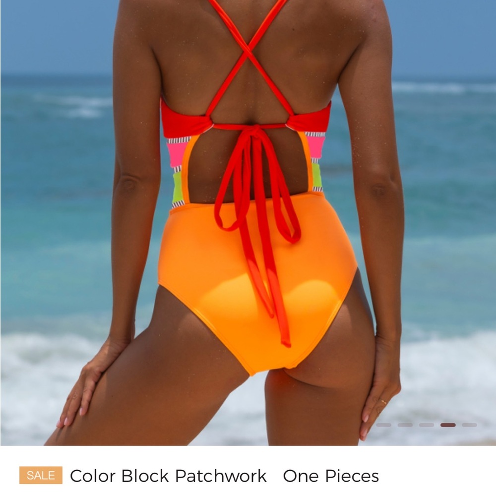 Vibrant Red and Orange Kids Swim One-Piece